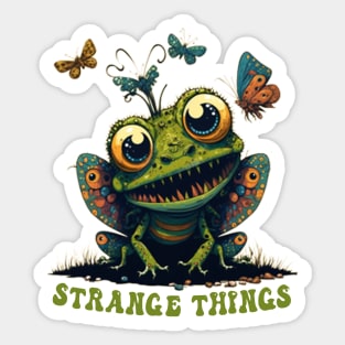 Strange Things -  cute frog playing with butterflies Sticker